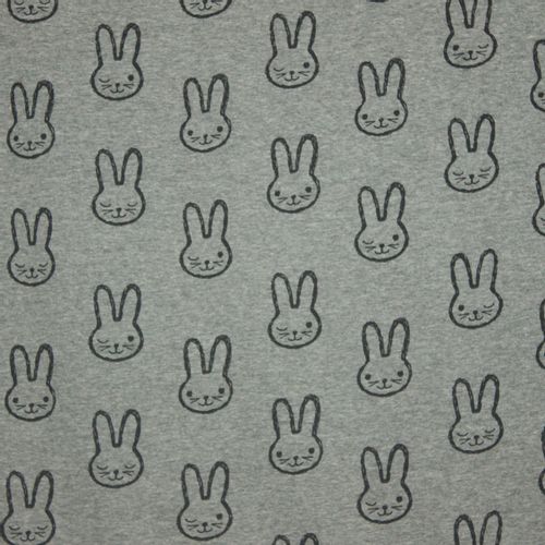 Sweaterstof grijs met zwarte konijnen